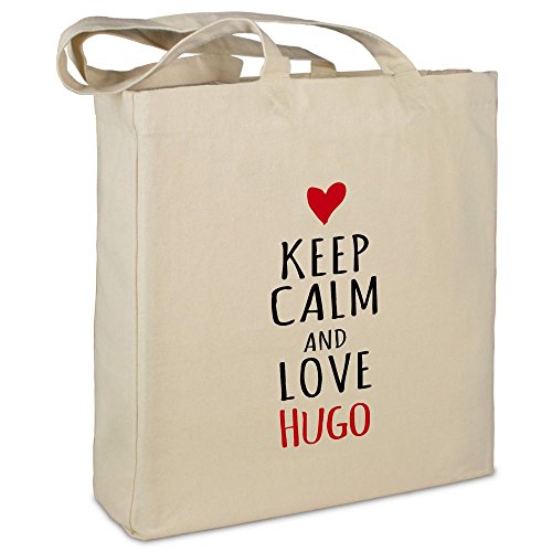 Stofftasche mit Namen Hugo - Motiv Keep Calm - Farbe beige - Stoffbeutel, Jutebeutel, Einkaufstasche, Beutel Stofftasche mit Namen Hugo - Motiv Keep Calm - Farbe beige - Stoffbeutel, Jutebeutel, Einkaufstasche, Beutel von printplanet