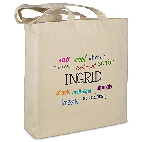 Stofftasche mit Namen Ingrid - Motiv Positive Eigenschaften - Farbe beige - Stoffbeutel, Jutebeutel, Einkaufstasche, Beutel Stofftasche mit Namen Ingrid - Motiv Positive Eigenschaften - Farbe beige - Stoffbeutel, Jutebeutel, Einkaufstasche, Beutel von printplanet