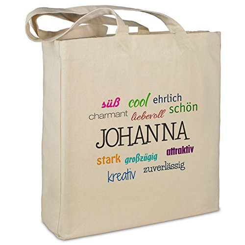 Stofftasche mit Namen Johanna - Motiv Positive Eigenschaften - Farbe beige - Stoffbeutel, Jutebeutel, Einkaufstasche, Beutel Stofftasche mit Namen Johanna - Motiv Positive Eigenschaften - Farbe beige - Stoffbeutel, Jutebeutel, Einkaufstasche, Beutel von printplanet