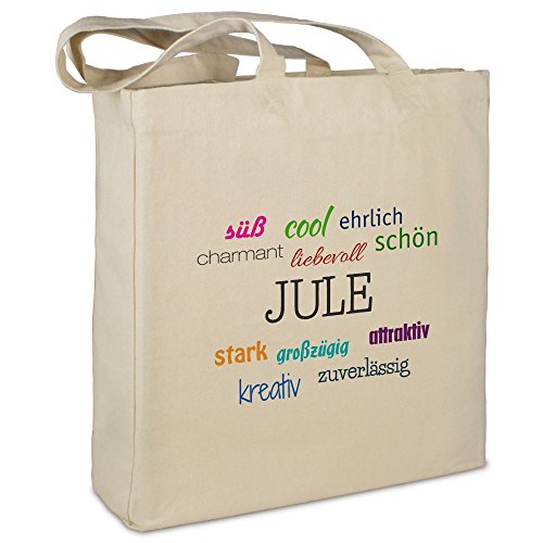 Stofftasche mit Namen Jule - Motiv Positive Eigenschaften - Farbe beige - Stoffbeutel, Jutebeutel, Einkaufstasche, Beutel von printplanet