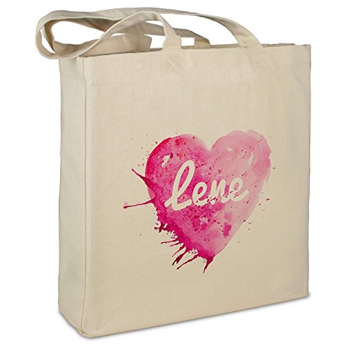 Stofftasche mit Namen Lene - Motiv Painted Heart - Farbe beige - Stoffbeutel, Jutebeutel, Einkaufstasche, Beutel von printplanet