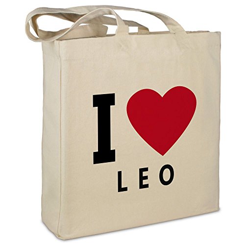 Stofftasche mit Namen Leo - Motiv I Love - Farbe beige - Stoffbeutel, Jutebeutel, Einkaufstasche, Beutel von printplanet