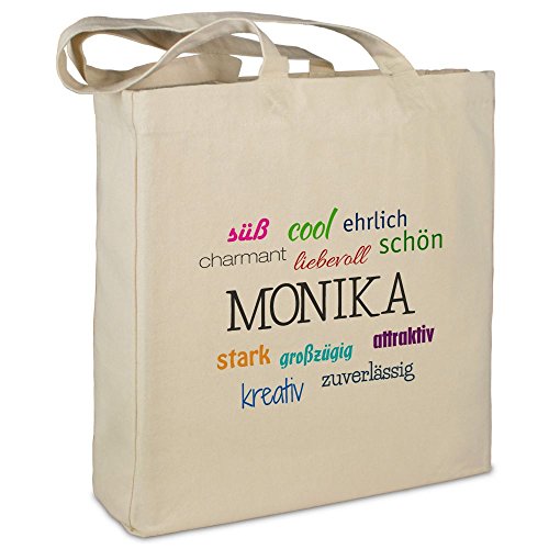 Stofftasche mit Namen Monika - Motiv Positive Eigenschaften - Farbe beige - Stoffbeutel, Jutebeutel, Einkaufstasche, Beutel Stofftasche mit Namen Monika - Motiv Positive Eigenschaften - Farbe beige - Stoffbeutel, Jutebeutel, Einkaufstasche, Beutel von printplanet