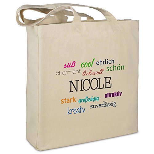 Stofftasche mit Namen Nicole - Motiv Positive Eigenschaften - Farbe beige - Stoffbeutel, Jutebeutel, Einkaufstasche, Beutel Stofftasche mit Namen Nicole - Motiv Positive Eigenschaften - Farbe beige - Stoffbeutel, Jutebeutel, Einkaufstasche, Beutel von printplanet