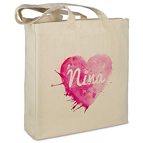 Stofftasche mit Namen Nina - Motiv Painted Heart - Farbe beige - Stoffbeutel, Jutebeutel, Einkaufstasche, Beutel Stofftasche mit Namen Nina - Motiv Painted Heart - Farbe beige - Stoffbeutel, Jutebeutel, Einkaufstasche, Beutel von printplanet