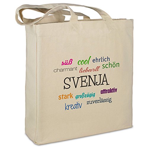 Stofftasche mit Namen Svenja - Motiv Positive Eigenschaften - Farbe beige - Stoffbeutel, Jutebeutel, Einkaufstasche, Beutel von printplanet