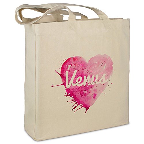 Stofftasche mit Namen Venus - Motiv Painted Heart - Farbe beige - Stoffbeutel, Jutebeutel, Einkaufstasche, Beutel von printplanet