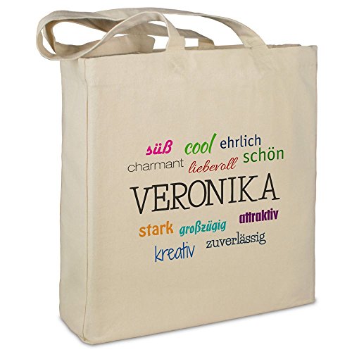Stofftasche mit Namen Veronika - Motiv Positive Eigenschaften - Farbe beige - Stoffbeutel, Jutebeutel, Einkaufstasche, Beutel von printplanet