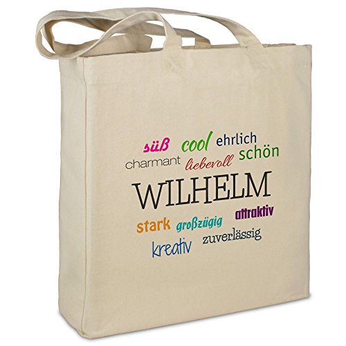 Stofftasche mit Namen Wilhelm - Motiv Positive Eigenschaften - Farbe beige - Stoffbeutel, Jutebeutel, Einkaufstasche, Beutel Stofftasche mit Namen Wilhelm - Motiv Positive Eigenschaften - Farbe beige - Stoffbeutel, Jutebeutel, Einkaufstasche, Beutel von printplanet