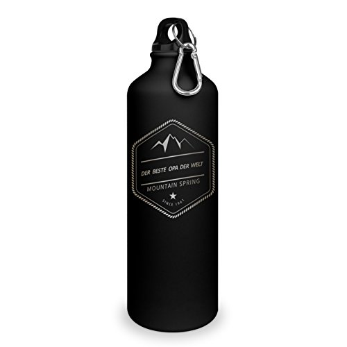 Trinkflasche mit Namen Bester Opa der Welt - graviert mit Adventure Layout, Aluminiumflasche mit Gravur, Sportflasche - matt schwarz Trinkflasche mit Namen Bester Opa der Welt - graviert mit Adventure Layout, Aluminiumflasche mit Gravur, Sportflasche - matt schwarz von printplanet