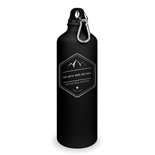 Trinkflasche mit Namen Bester Papa der Welt - graviert mit Adventure Layout, Aluminiumflasche mit Gravur, Sportflasche - matt schwarz Trinkflasche mit Namen Bester Papa der Welt - graviert mit Adventure Layout, Aluminiumflasche mit Gravur, Sportflasche - matt schwarz von printplanet
