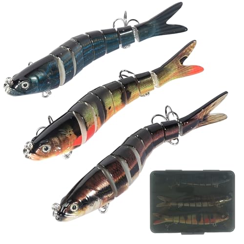 3 Stück Wobbler Hecht Köder Set, Gelenkartigen Hecht Köder, Gelenkköder mit Angelhaken Lebensechter Angel köder Swimbait Angelset für Zander Barsch Forellen Wobbler Swimbait von prota