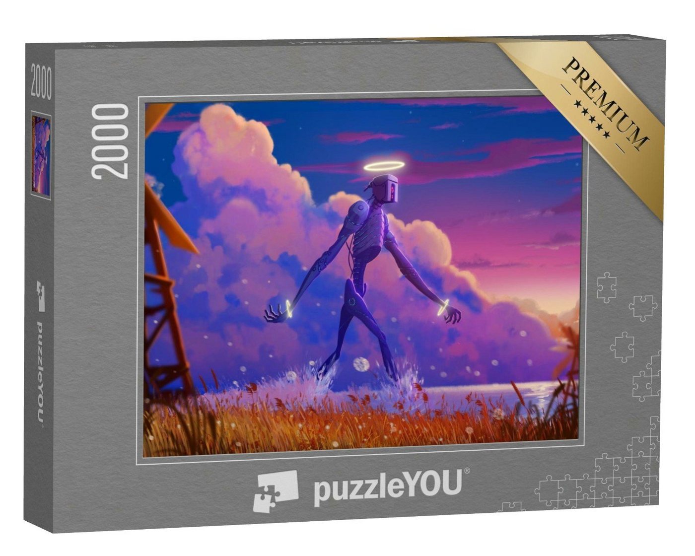 puzzleYOU Puzzle Digitale Kunst: The Giant Mystery Robot Walking, 2000 Puzzleteile, puzzleYOU-Kollektionen Illustrationen von puzzleYOU
