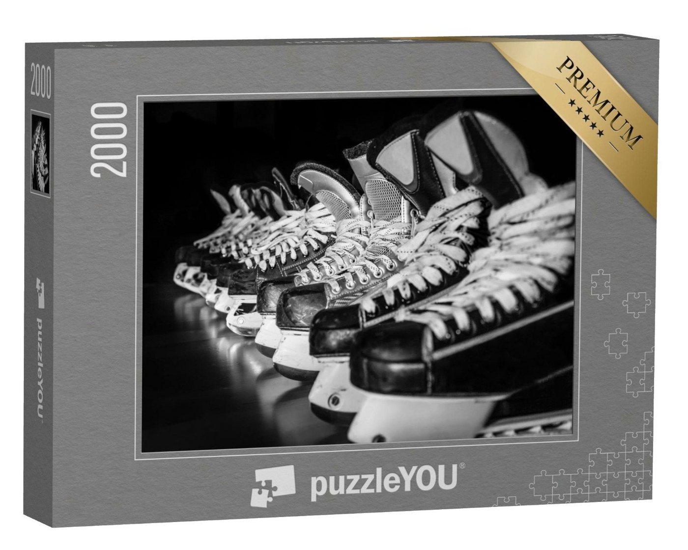 puzzleYOU Puzzle Eishockey-Schlittschuhe in einer Umkleidekabine, 2000 Puzzleteile, puzzleYOU-Kollektionen Menschen, Eishockey von puzzleYOU