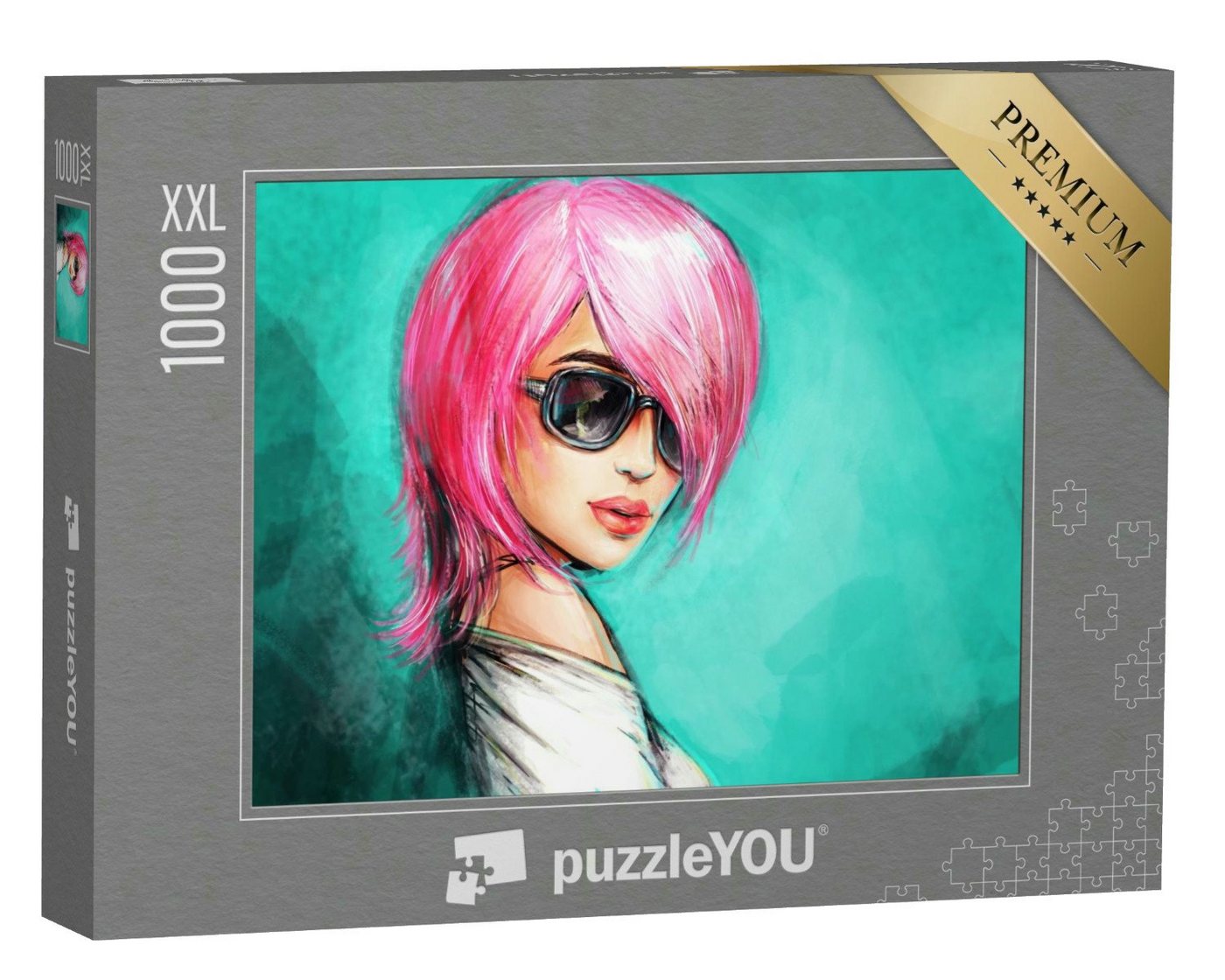 puzzleYOU Puzzle Frau mit pinkem Haar und Sonnenbrille, 1000 Puzzleteile, puzzleYOU-Kollektionen Illustrationen von puzzleYOU