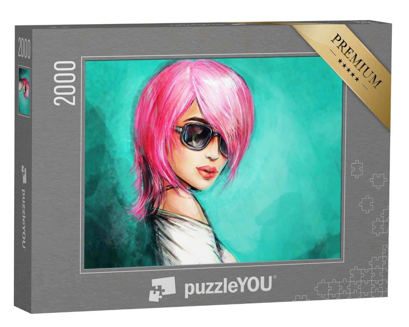 puzzleYOU Puzzle Frau mit pinkem Haar und Sonnenbrille, 2000 Puzzleteile, puzzleYOU-Kollektionen Illustrationen von puzzleYOU