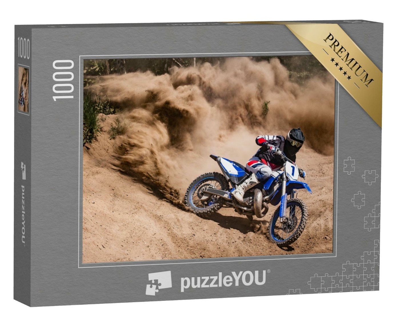 puzzleYOU Puzzle Motocross-Fahrer beim Drift durch Sand, 1000 Puzzleteile, puzzleYOU-Kollektionen Sport, Menschen von puzzleYOU