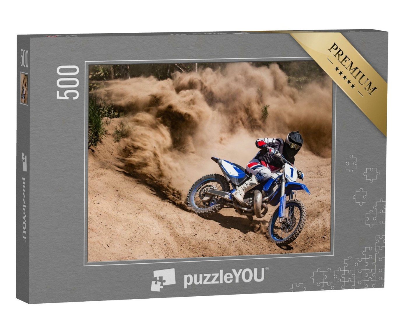 puzzleYOU Puzzle Motocross-Fahrer beim Drift durch Sand, 500 Puzzleteile, puzzleYOU-Kollektionen Sport, Menschen von puzzleYOU