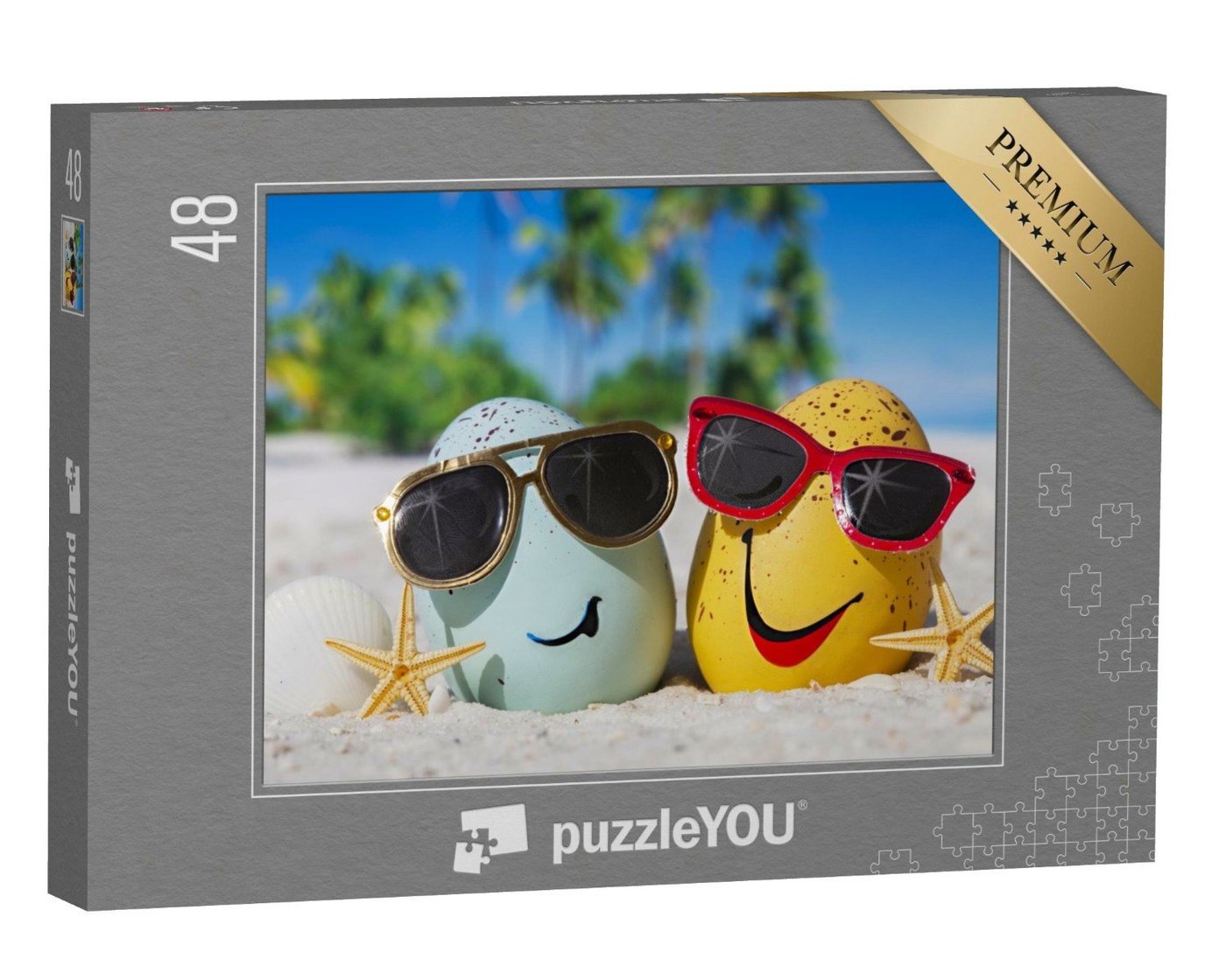 puzzleYOU Puzzle Ostereier mit Sonnenbrille am Meeresstrand, 48 Puzzleteile, puzzleYOU-Kollektionen Festtage von puzzleYOU