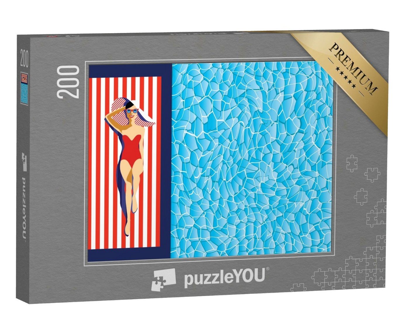 puzzleYOU Puzzle Schöne junge Frau am Pool mit Sonnenbrille, 200 Puzzleteile, puzzleYOU-Kollektionen Vintage von puzzleYOU