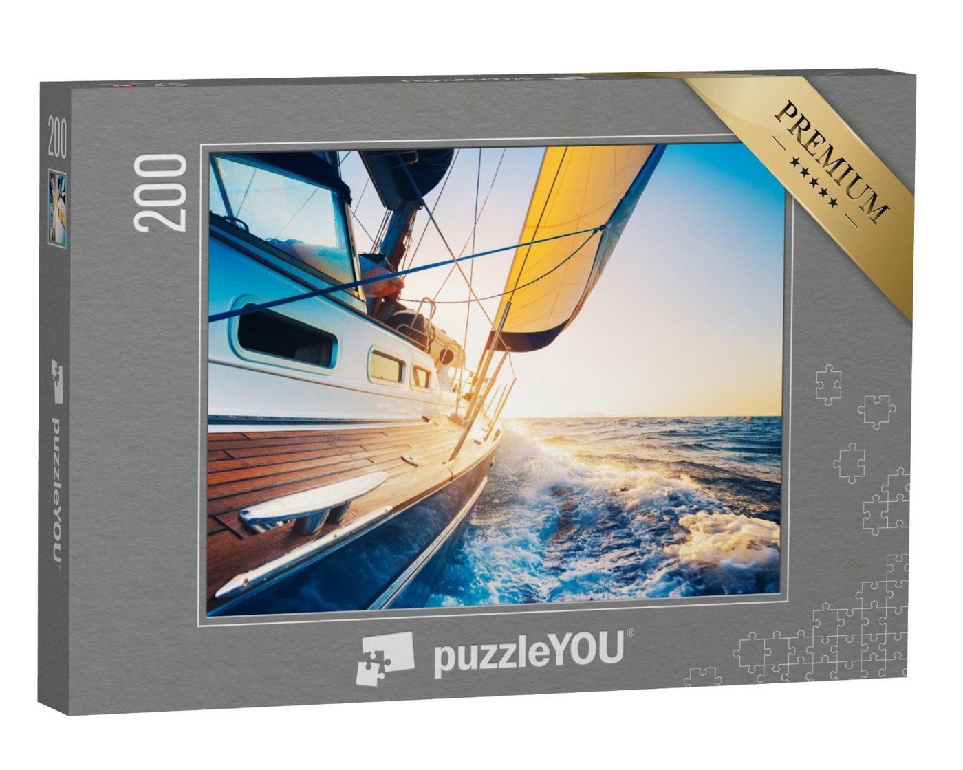 puzzleYOU Puzzle Segeln in den Sonnenuntergang, 200 Puzzleteile, puzzleYOU-Kollektionen Sport, Segelschiffe von puzzleYOU
