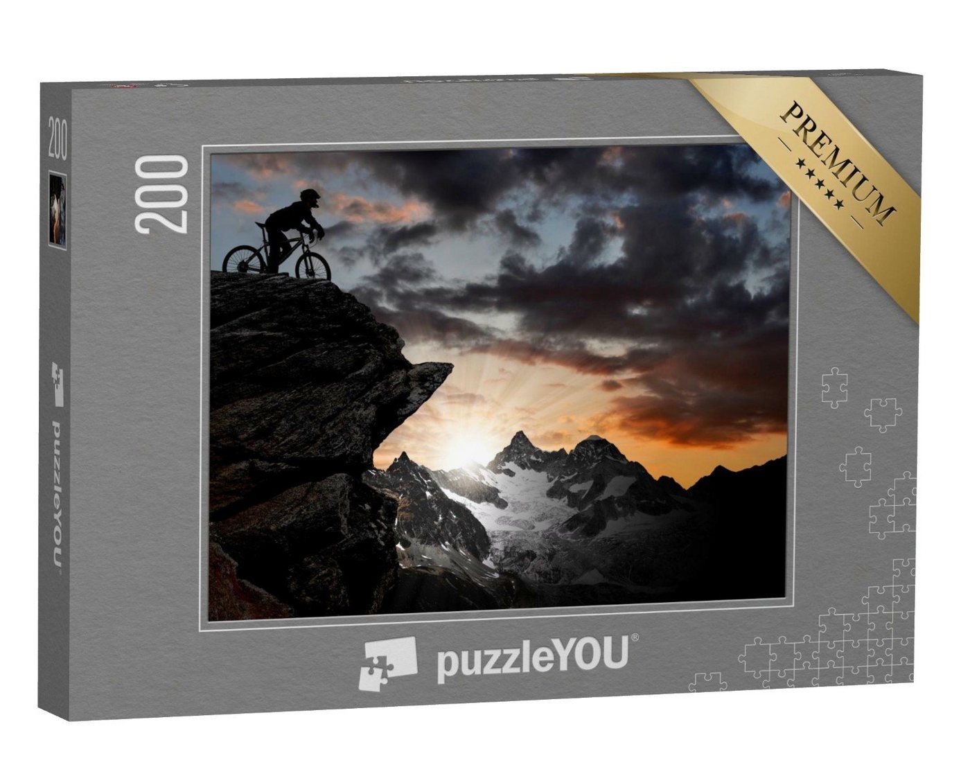 puzzleYOU Puzzle Silhouette eines Bikers in den Schweizer Alpen, 200 Puzzleteile, puzzleYOU-Kollektionen Sport von puzzleYOU