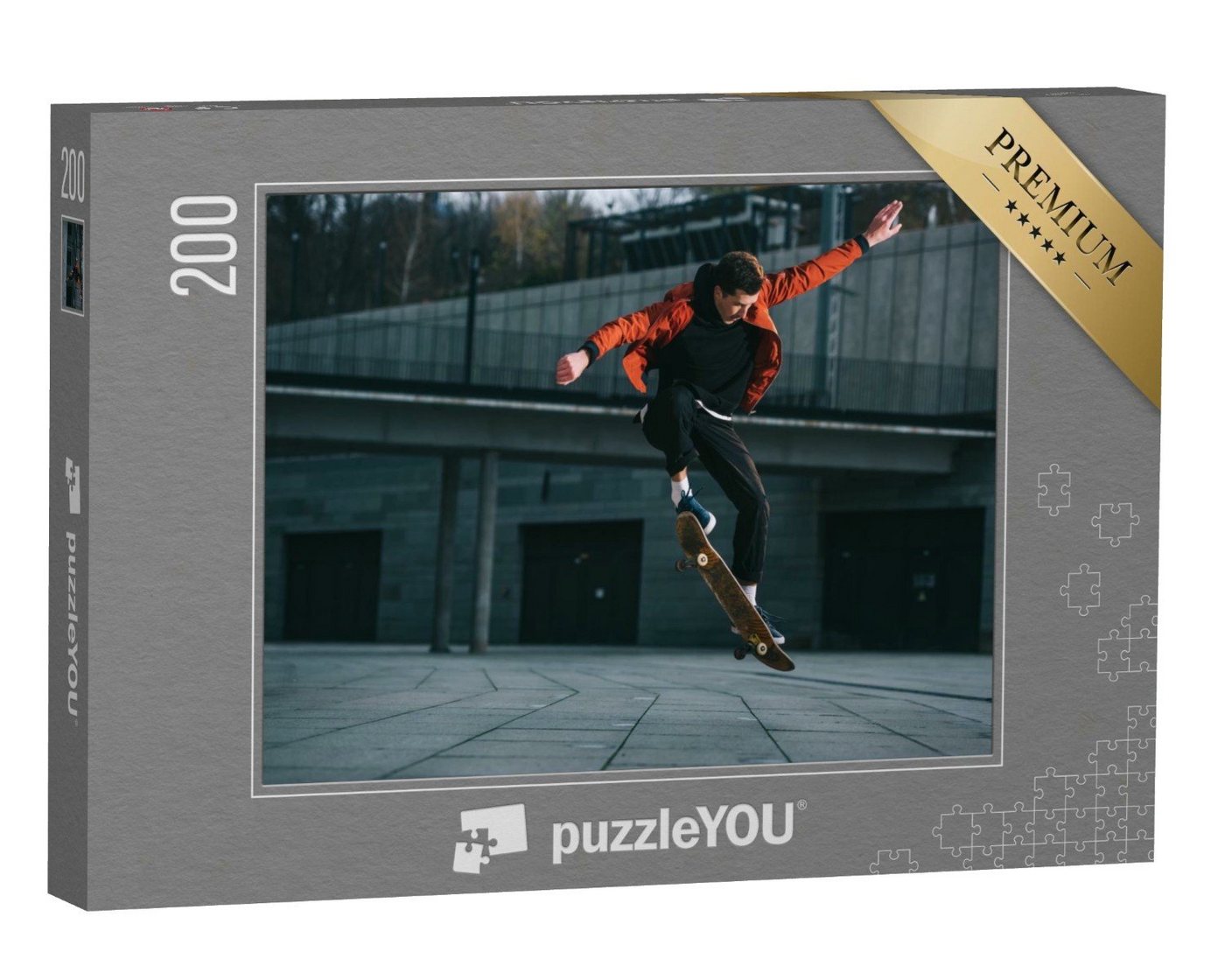 puzzleYOU Puzzle Skateboarder bei einem Sprungtrick, 200 Puzzleteile, puzzleYOU-Kollektionen Sport, Menschen von puzzleYOU