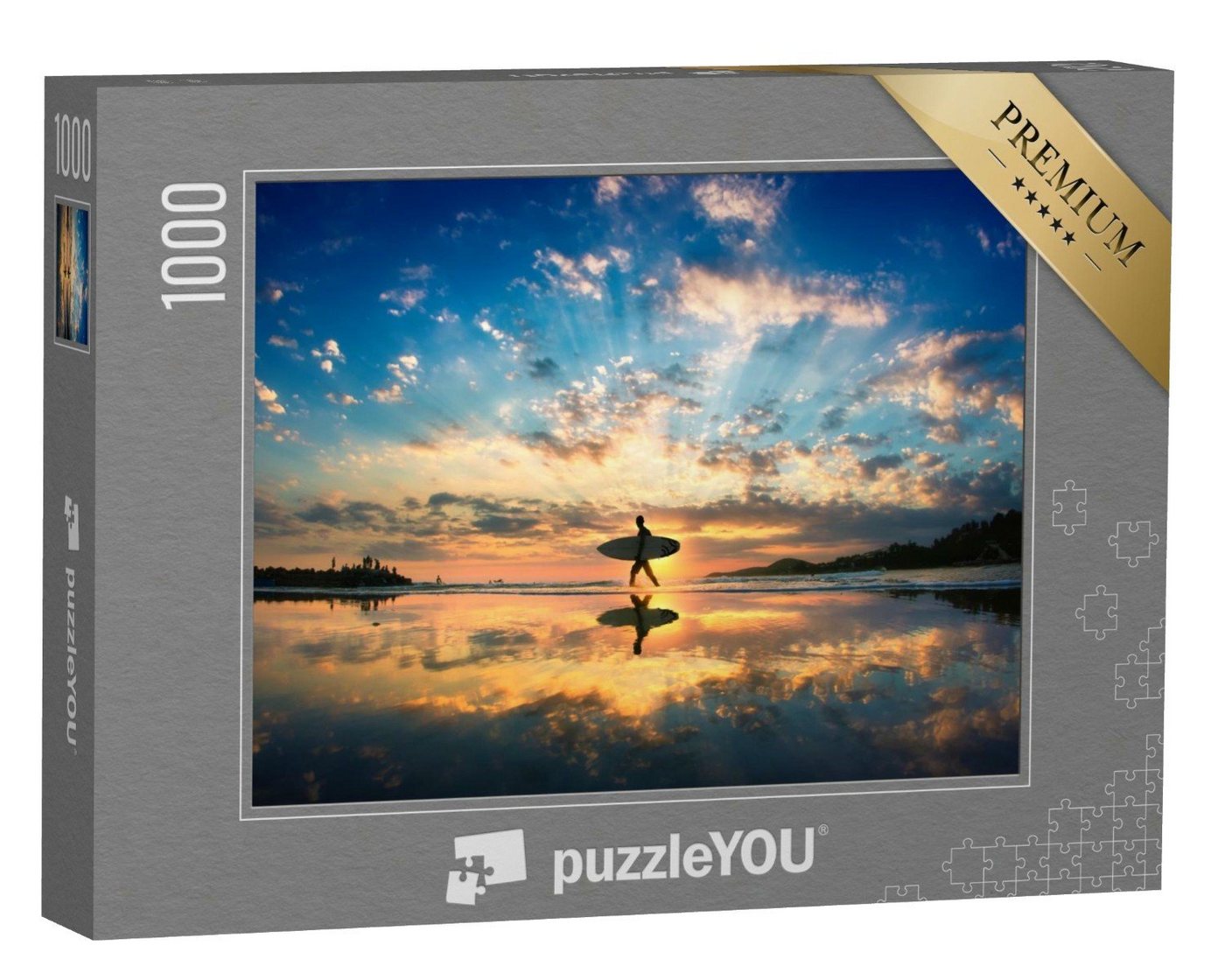 puzzleYOU Puzzle Surfer am Strand im Sonnenuntergang, 1000 Puzzleteile, puzzleYOU-Kollektionen Sport, Surfen, Menschen von puzzleYOU