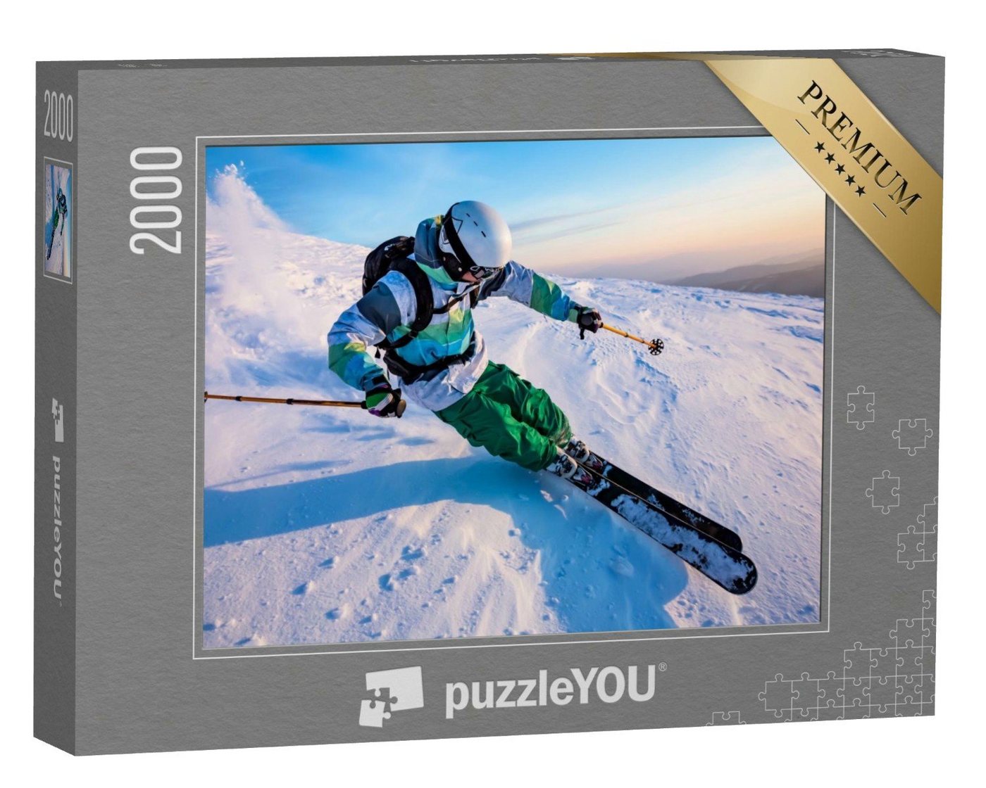 puzzleYOU Puzzle Talabfahrt beim Skifahren, 2000 Puzzleteile, puzzleYOU-Kollektionen Sport, Winter, Himmel & Jahreszeiten von puzzleYOU