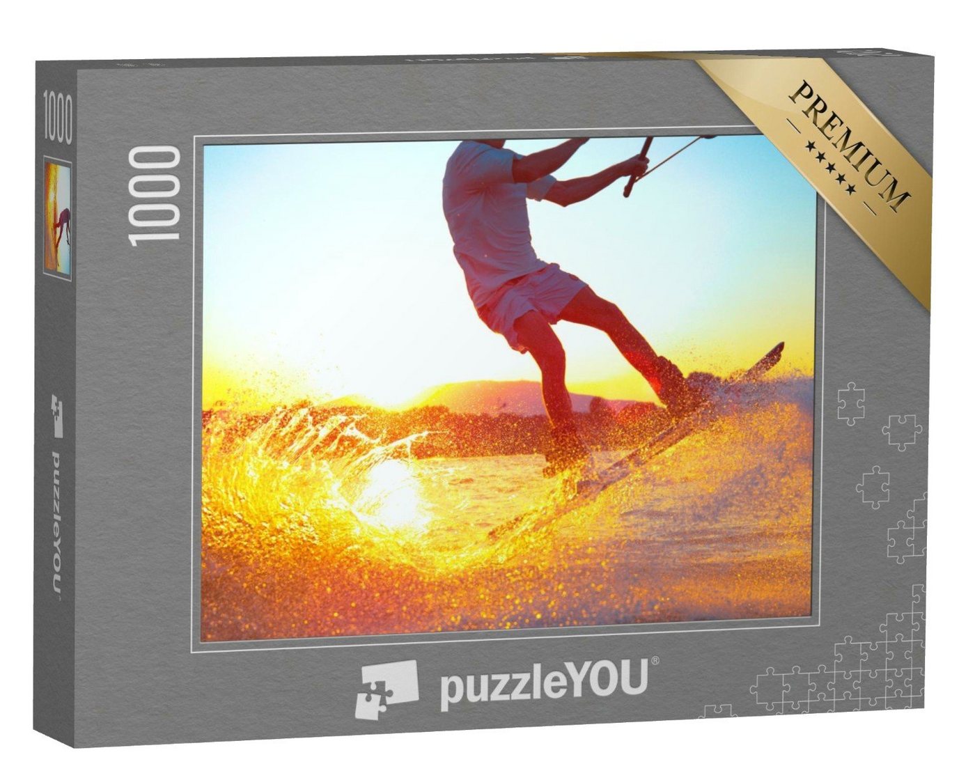 puzzleYOU Puzzle Wakeboarding im glühenden Sonnenuntergang, 1000 Puzzleteile, puzzleYOU-Kollektionen Sport von puzzleYOU