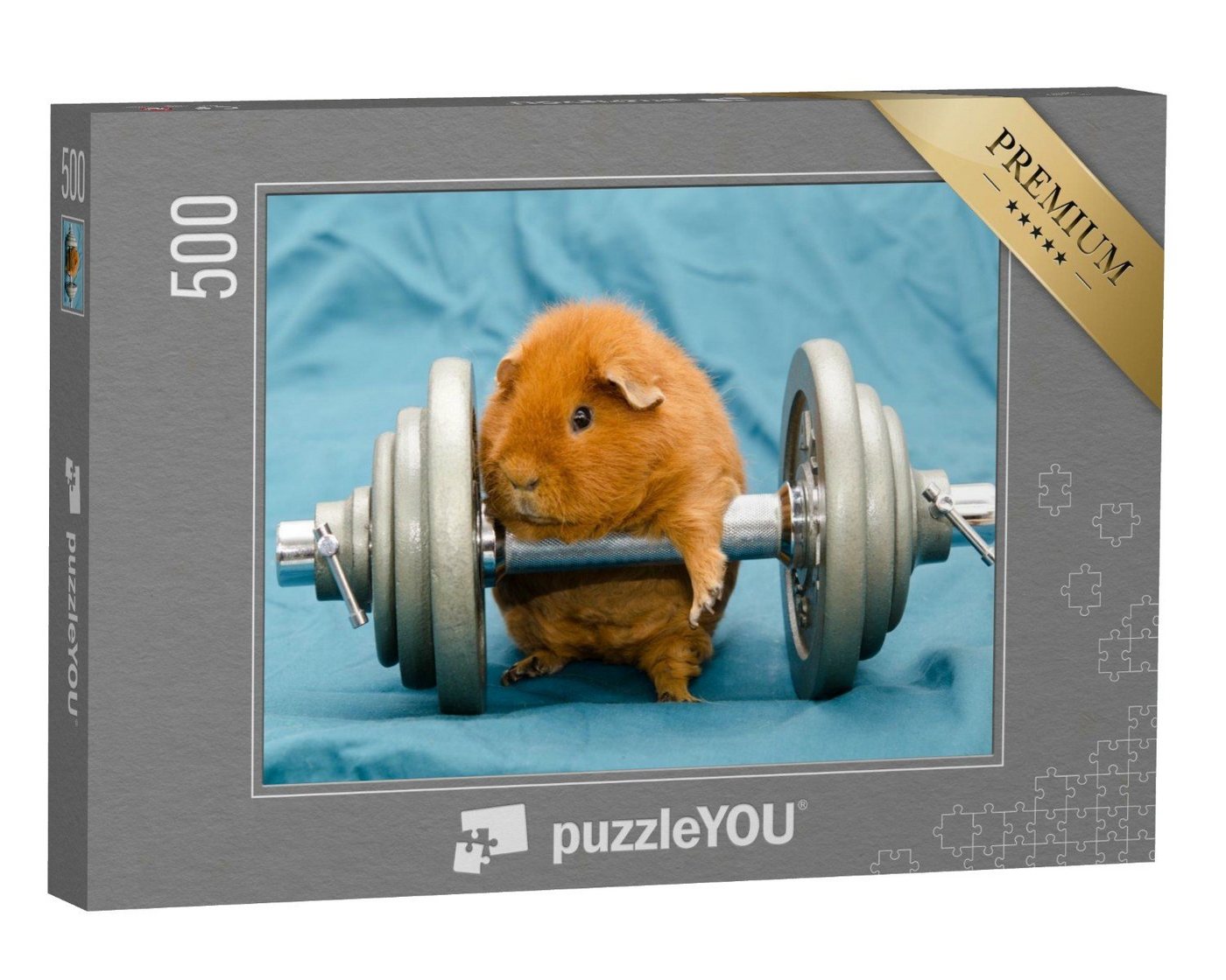 puzzleYOU Puzzle Winziges Meerschweinchen an riesiger Hantel, 500 Puzzleteile, puzzleYOU-Kollektionen Tiere von puzzleYOU