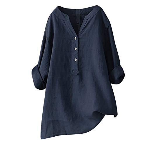 Lange Leinenbluse Damen Bluse Oversize Langarm Shirt Baumwolle Leinen Hemdbluse Elegant Übergröße Longbluse Festliche Oberteil Einfarbig Lose Leinenoberteile Langarmshirt von pvucpot