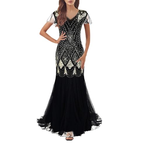 Abendkleider Elegant Damen Pailletten Glitzerkleid Cocktailkleid Glitzer Festlich Glänzend Partykleid Hochzeit Lang Pailettenkleider Ballkleider Große Größen Sexy Abendkleid Retro Kleider von pxjsdwe