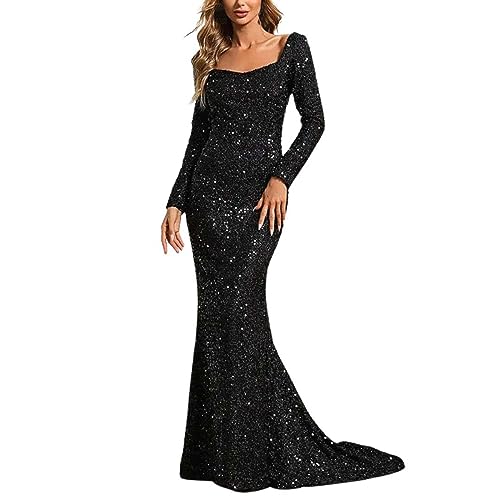 Abendkleider Lang Glitzer Damen Pailletten Cocktailkleid Festlich Hochzeit Große Größen Partykleid Pailettenkleider Elegant Vintage Glitzerkleid Retro Kleider Glänzend Silvester Kleid Abendkleid von pxjsdwe