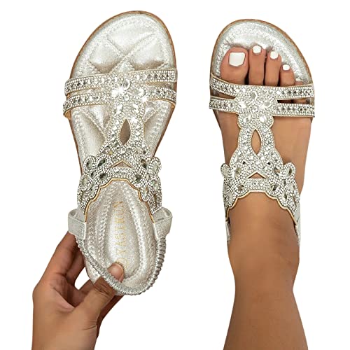 Sandalen Damen elegant, Sandalen Damen Sommer Elegant Boho Flache Sandalen mit Strass Glitzer T-Riemen Sommerschuhe Flip Flops Weichen Sohlen Bequem Sandaletten Freizeit Gummiband Slingback Sandalen Damen elegant, Sandalen Damen Sommer Elegant Boho Flache Sandalen mit Strass Glitzer T-Riemen Sommerschuhe Flip Flops Weichen Sohlen Bequem Sandaletten Freizeit Gummiband Slingback von pxjsdwe