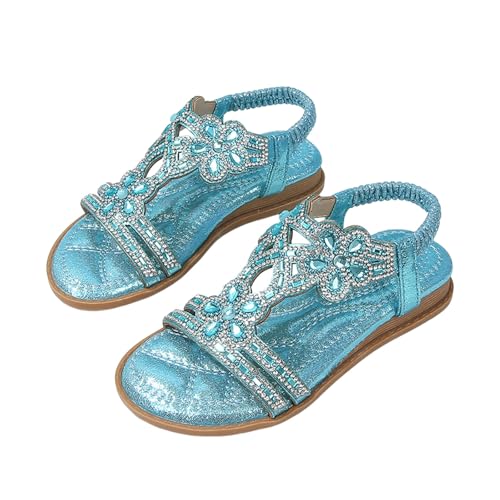 Sandalen Damen mit Absatz elegant, Glitzer Sandalen Damen Flach Strass Sandalette Mädchen Elegant Boho Sommerschuhe Sandals Weichen Sohlen Bequem Freizeit Strand Schuhe Sandaletten Gr.26-46 von pxjsdwe