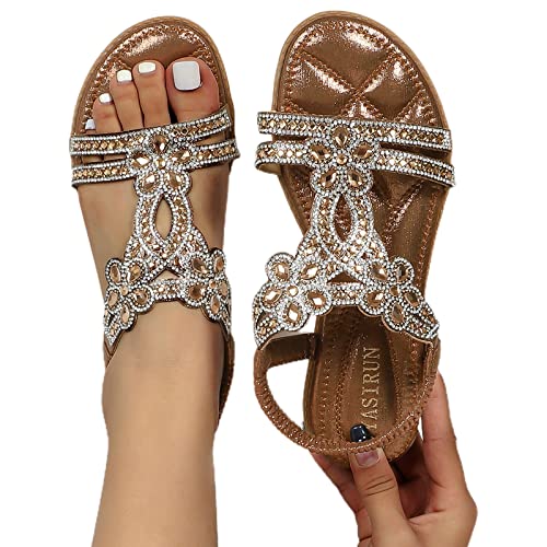 Schuhe Damen Sale, Sandalen Damen Sommer Elegant Boho Flache Sandalen mit Strass Glitzer T-Riemen Sommerschuhe Flip Flops Weichen Sohlen Bequem Sandaletten Freizeit Gummiband Slingback Strandsandalen Schuhe Damen Sale, Sandalen Damen Sommer Elegant Boho Flache Sandalen mit Strass Glitzer T-Riemen Sommerschuhe Flip Flops Weichen Sohlen Bequem Sandaletten Freizeit Gummiband Slingback Strandsandalen von pxjsdwe