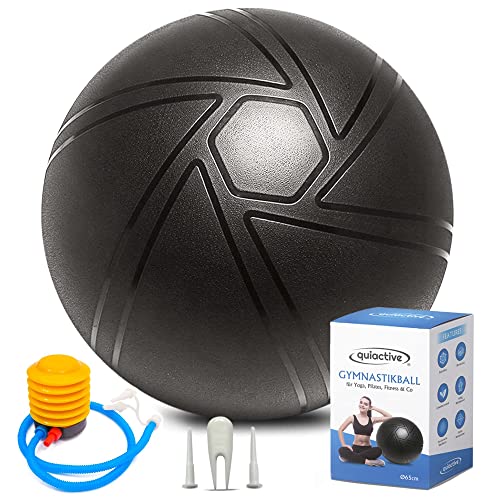 quiactive Gymnastikball schwarz - Yogaball 65cm - Sitzball Pezziball - mit Fußpumpe & Übungsanleitung von quiactive