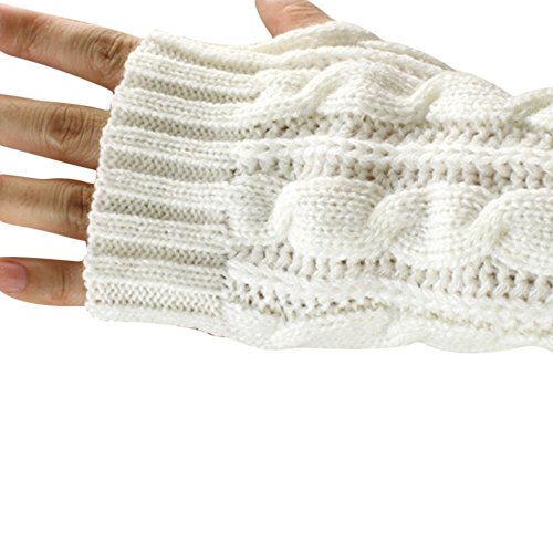 qwea Hanfblumen fingerlos gestrickte Lange Handschuhe Handschuhe Baumwolle Weiß Ohne Finger (White, One Size) von qwea