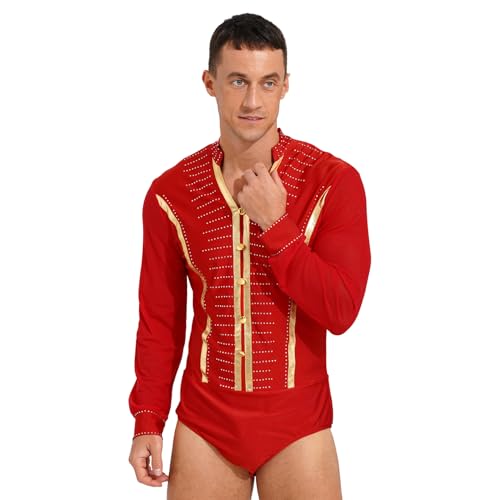 ranrann Herren Tanz Top Shirt Glitzernde Hemdbody Trikot Langarm mit V-Ausschnitt Tanzbekleidung Training Auftritt für Latein Tango Rumba Rot D L ranrann Herren Tanz Top Shirt Glitzernde Hemdbody Trikot Langarm mit V-Ausschnitt Tanzbekleidung Training Auftritt für Latein Tango Rumba Rot D L von ranrann