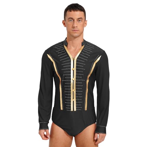 ranrann Herren Tanz Top Shirt Glitzernde Hemdbody Trikot Langarm mit V-Ausschnitt Tanzbekleidung Training Auftritt für Latein Tango Rumba Schwarz D L ranrann Herren Tanz Top Shirt Glitzernde Hemdbody Trikot Langarm mit V-Ausschnitt Tanzbekleidung Training Auftritt für Latein Tango Rumba Schwarz D L von ranrann