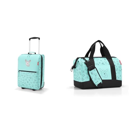 reisenthel Trolley XS Kids Cats and Dogs Mint - Kindergepäck mit Softshell 19L - 29x43x18 cm & Allrounder M Kids Kleine Reisetasche für Kinder Mit Stecklasche für Reisetrolleys, Farbe:blau von reisenthel