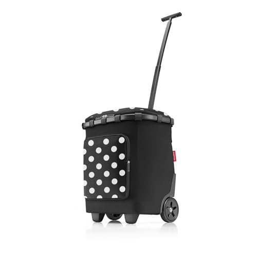 reisenthel carrycruiser Plus in Frame dots White – Tragbarer Einkaufstrolley mit Kühlfach, Schultergurt und herausnehmbarer Netz-Innentasche – Obermaterial aus recycelten PET-Flaschen von reisenthel