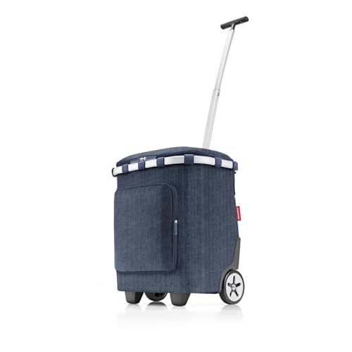 reisenthel carrycruiser Plus in Herringbone Dark Blue – Tragbarer Einkaufstrolley mit Kühlfach, Schultergurt und herausnehmbarer Netz-Innentasche – Obermaterial aus recycelten PET-Flaschen von reisenthel