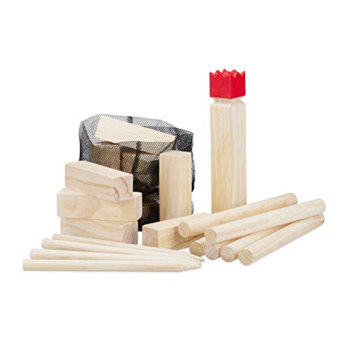 Relaxdays Wikinger Wurfspiel aus Kiefernholz, Natur Kubb Wikingerspiel, roter König, groß, Gartenspielzeug mit Tasche Relaxdays Wikinger Wurfspiel aus Kiefernholz, Natur Kubb Wikingerspiel, roter König, groß, Gartenspielzeug mit Tasche von Relaxdays
