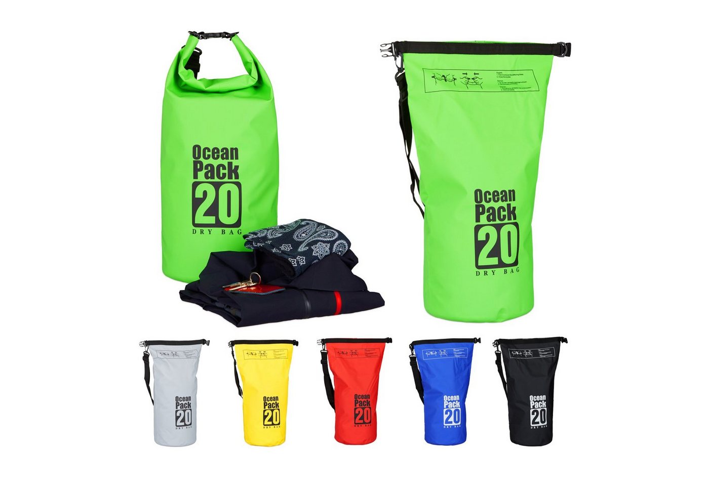 relaxdays Packsack Ocean Pack 20L wasserdicht, Grün von relaxdays