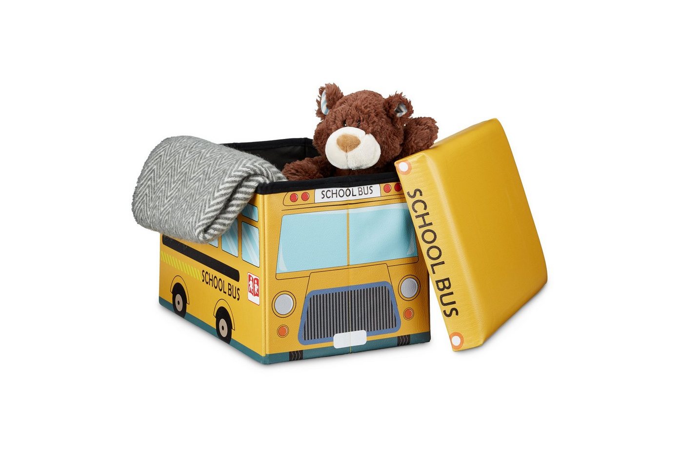 relaxdays Spielzeugtruhe Faltbare Spielzeugkiste mit Stauraum, School Bus von relaxdays