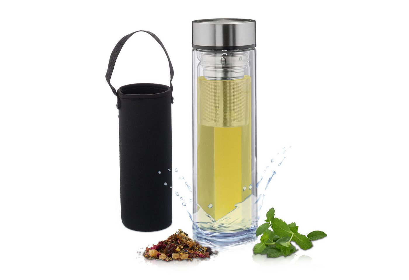 relaxdays Teeglas Teeflasche mit Sieb to go, Glas relaxdays Teeglas Teeflasche mit Sieb to go, Glas von relaxdays