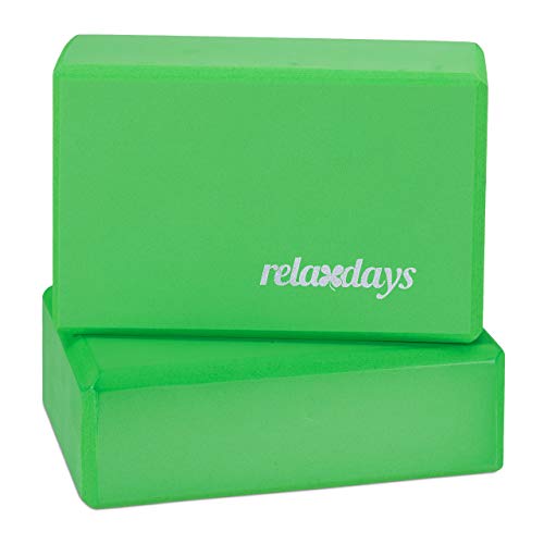 Relaxdays Unisex – Erwachsene Yogablock im 2er Set, Klötze Übungen, Hartschaum, rutschfest, Yoga-Würfel HBT 8x23x15 cm, grün f von Relaxdays