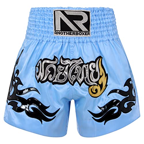 renvena Herren Thaiboxen Hose Shorts Trainingsshort Sport Wettkampf Kickenboxen Shorts Trunks Boxershorts Hohe Taille Kampfsport Sporthose Kurz Hellblau L von renvena